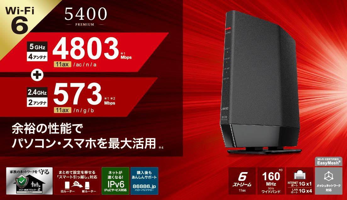 《整備済・再生品》WSR-5400AX6P-WH(保証1年)